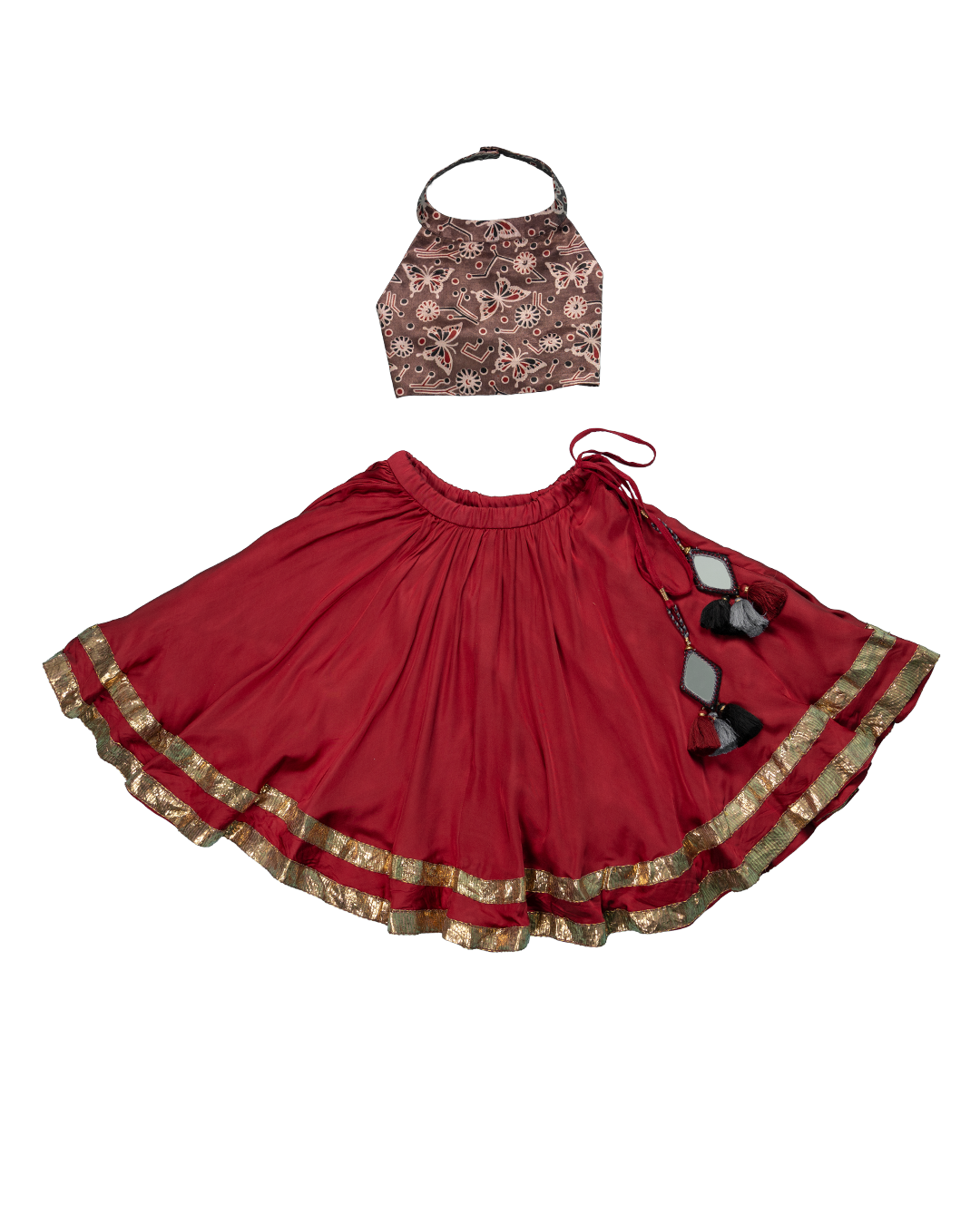 Raas Ruffle Set – Dusty rose & maroon