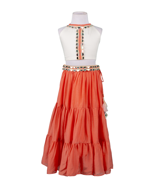 Sunset Mela Set – Coral & Off white