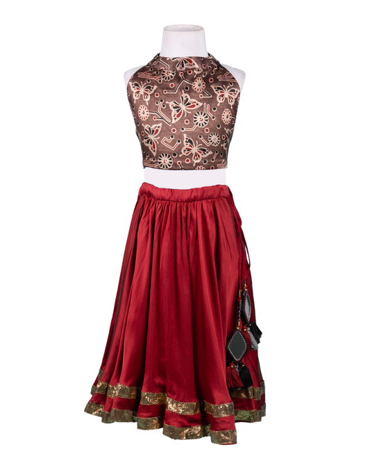 Raas Ruffle Set – Dusty rose & maroon