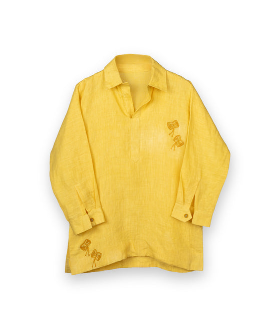 Eddie & Birdie Yellow Linen Embroidered Kurta Set