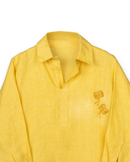 Eddie & Birdie Yellow Linen Embroidered Kurta Set