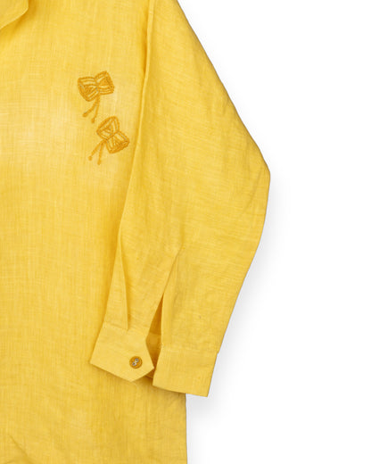 Eddie & Birdie Yellow Linen Embroidered Kurta Set