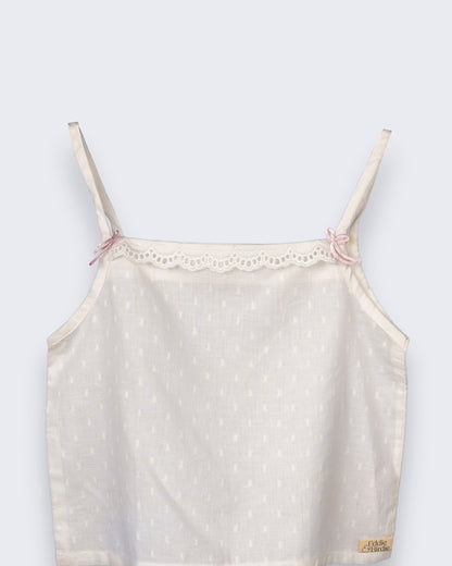 Eddie & Birdie Ivory Swiss-Dot Camisole & Lace Shorts Set
