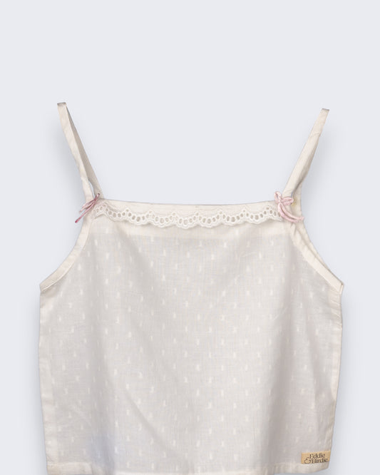 Eddie & Birdie Ivory Swiss-Dot Camisole & Lace Shorts Set