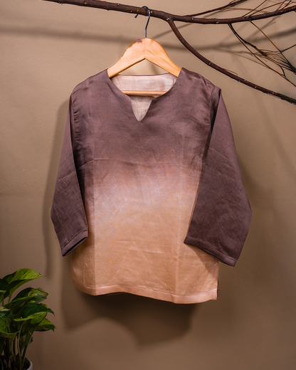 Brown & Vanilla Ombre Linen Silk Kurta