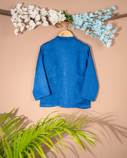 Royal Blue Linen Silk Kurta with Front Placket Detail