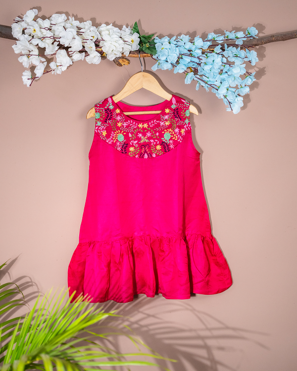 Fuchsia Frills Linen silk frock
