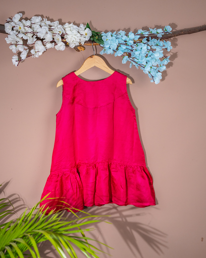 Fuchsia Frills Linen silk frock