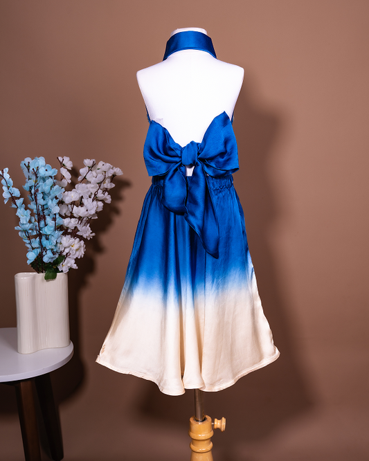 Royal Blue Ombre skirt Set with Floral Popcorn detail