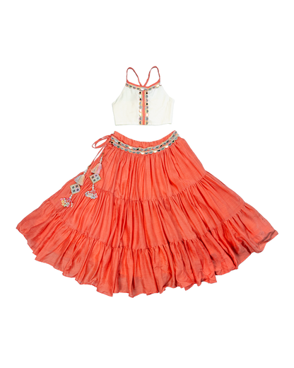 Sunset Mela Set – Coral & Off white