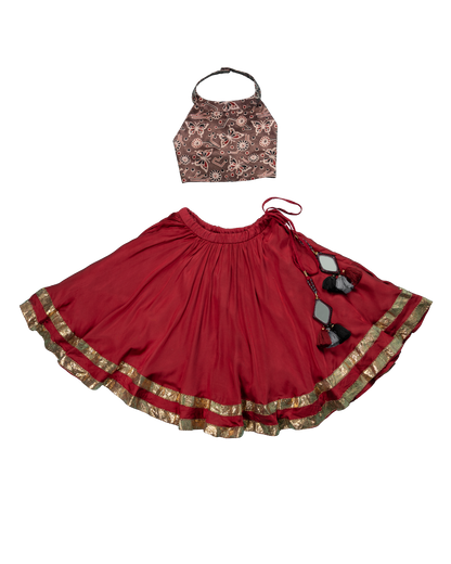Raas Ruffle Set – Dusty rose & maroon