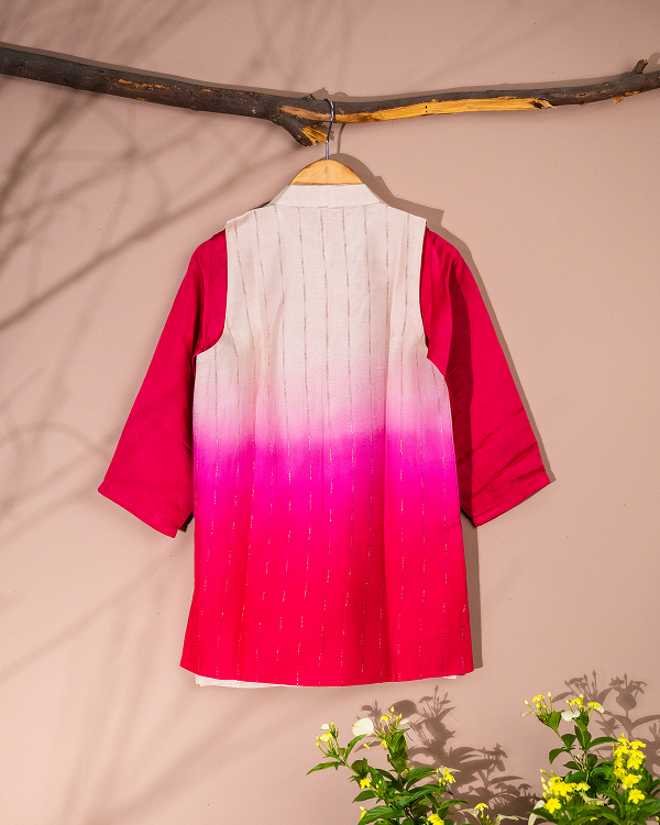 Fuschia & vanilla ombre jacket With reverse ombre linen silk kurta set