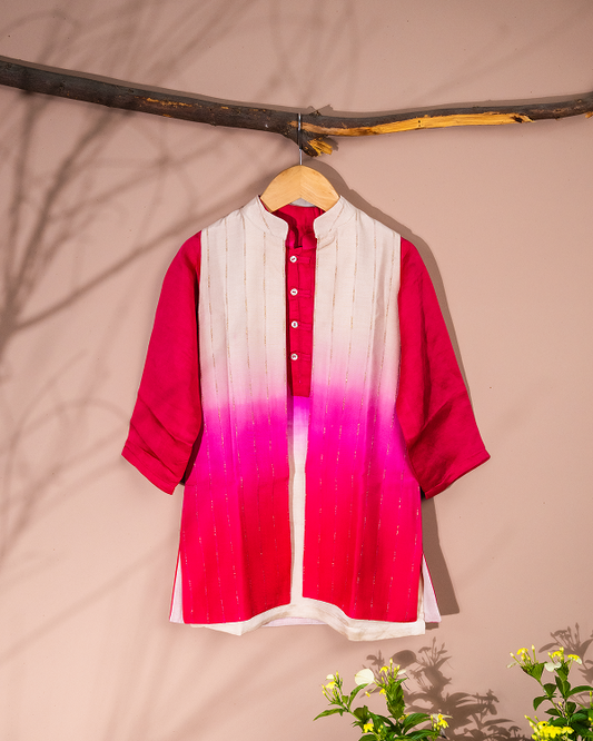 Fuschia & vanilla ombre jacket With reverse ombre linen silk kurta set