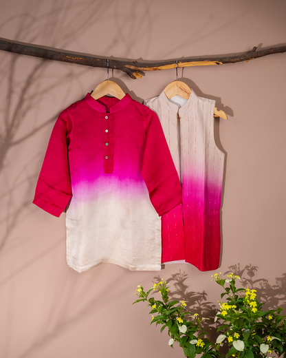Fuschia & vanilla ombre jacket With reverse ombre linen silk kurta set