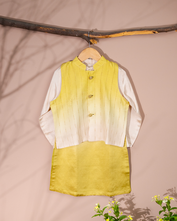 Lime Green Ombre jacket with vanilla linen silk kurta