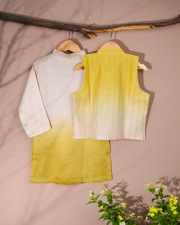 Lime Green Ombre jacket with vanilla linen silk kurta