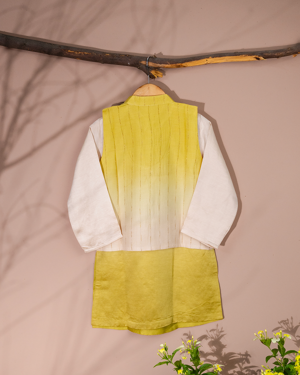 Lime Green Ombre jacket with vanilla linen silk kurta