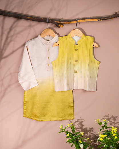 Lime Green Ombre jacket with vanilla linen silk kurta