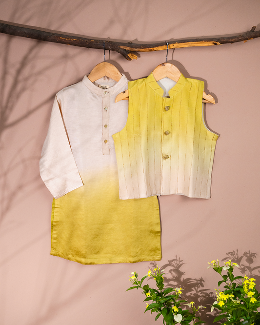 Lime Green Ombre jacket with vanilla linen silk kurta