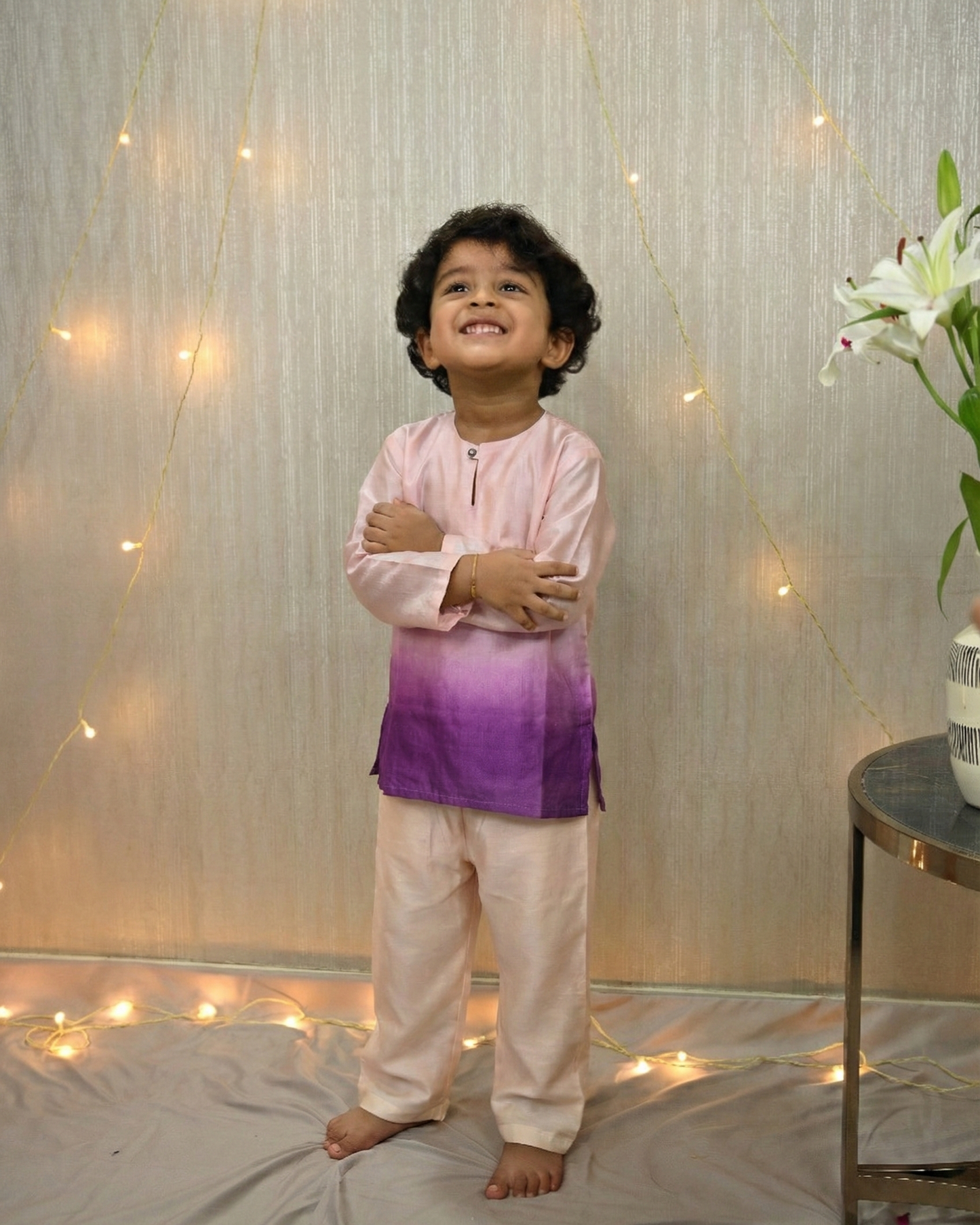 Purple and Vanilla Ombre Linen Silk Kurta