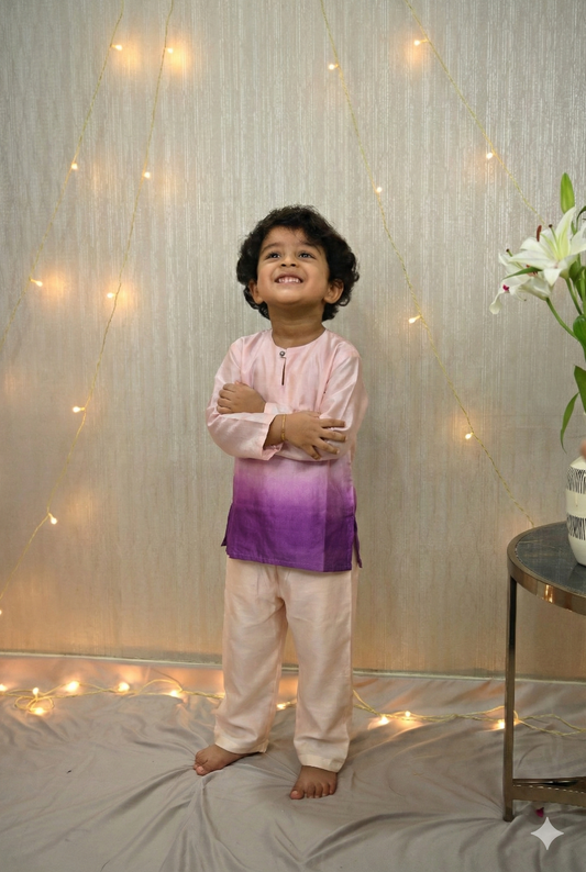 Purple and Vanilla Ombre Linen Silk Kurta