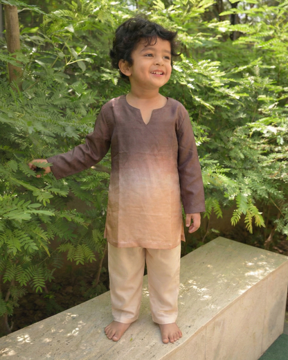 Brown & Vanilla Ombre Linen Silk Kurta