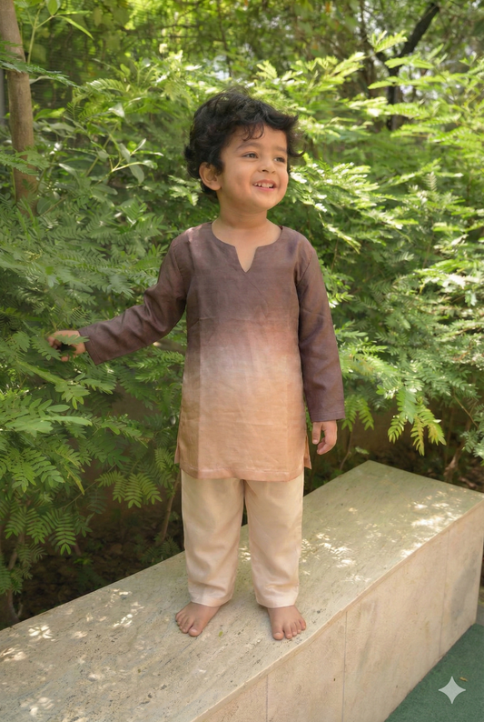 Brown & Vanilla Ombre Linen Silk Kurta