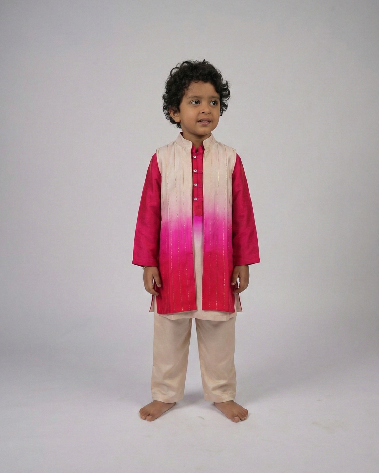 Fuschia & vanilla ombre jacket With reverse ombre linen silk kurta set