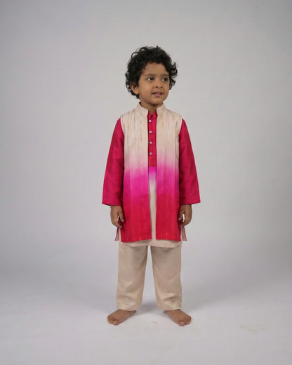 Fuschia & vanilla ombre jacket With reverse ombre linen silk kurta set