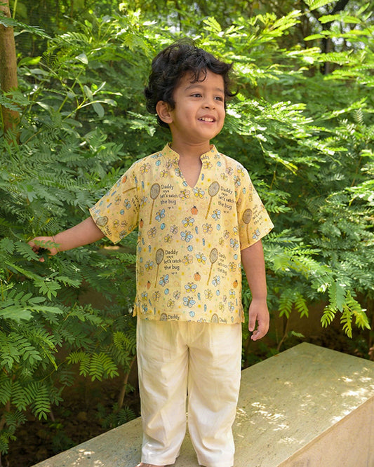 Soft yellow Gauze linen nightwear set