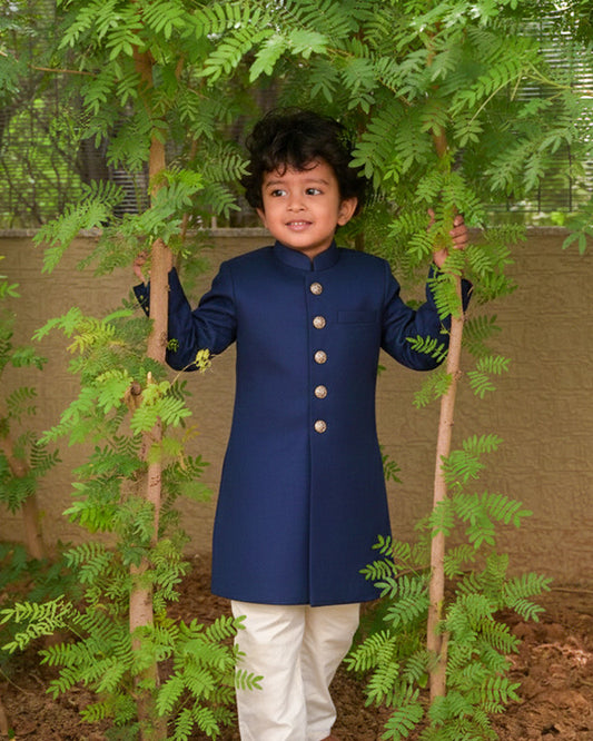 Navy Blue Achkan 3 piece esemble set