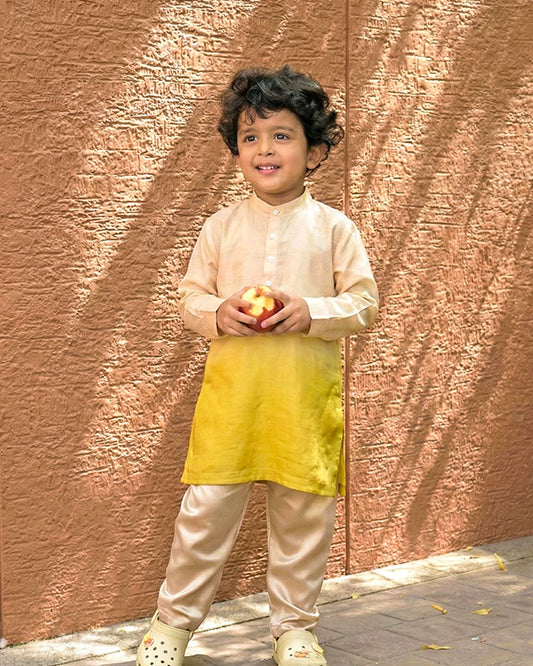 Eddie & Birdie Lime Green Ombré Linen-Satin Kurta Set