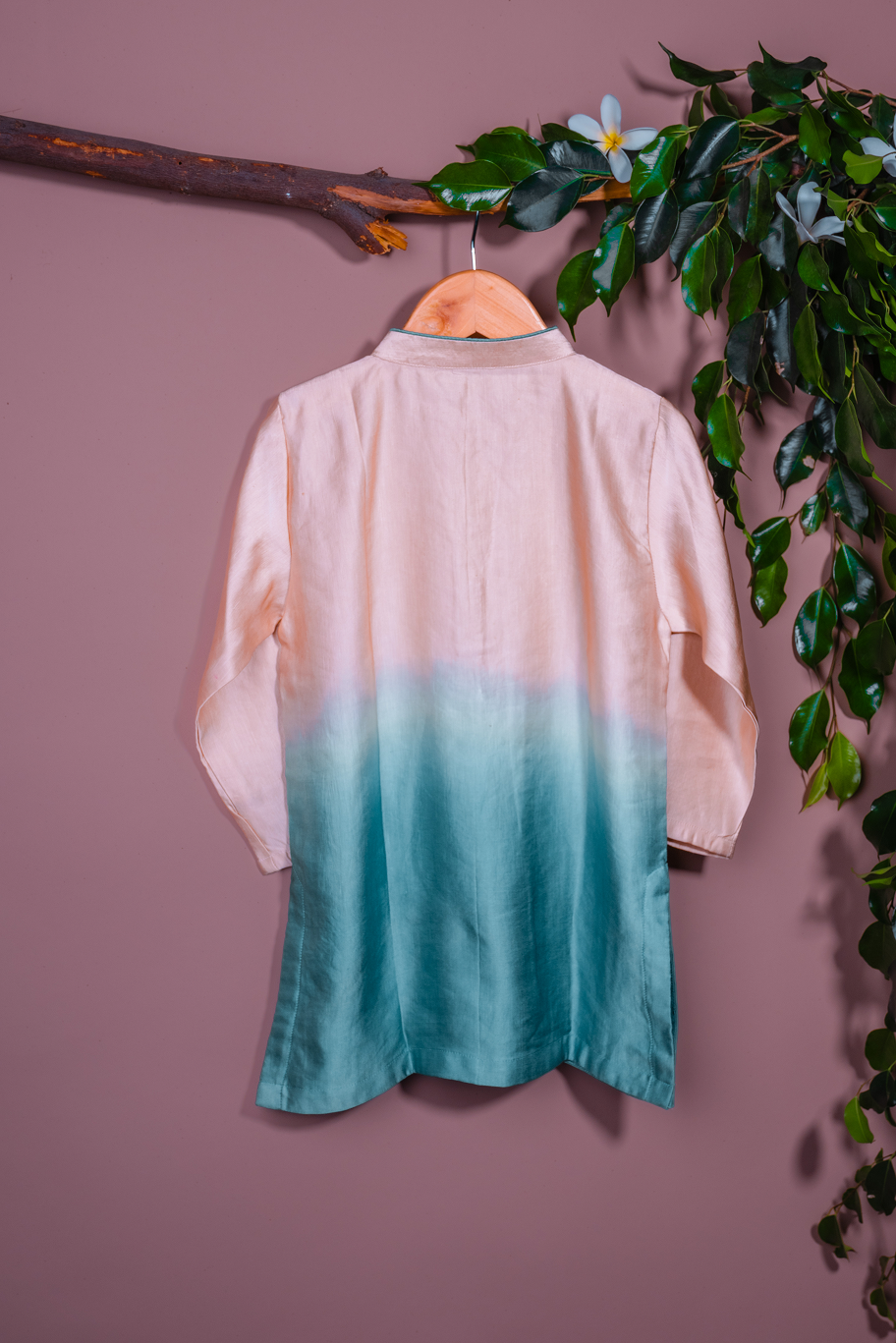 Teal and vanilla Ombre Linen silk kurta