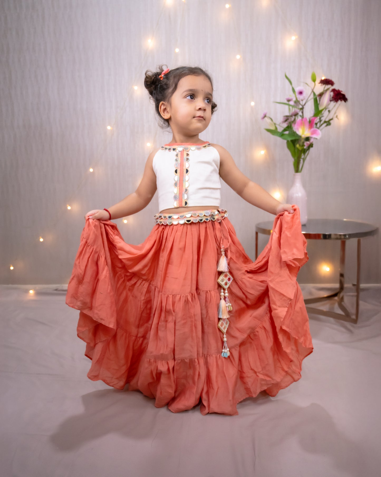 Sunset Mela Set – Coral & Off white