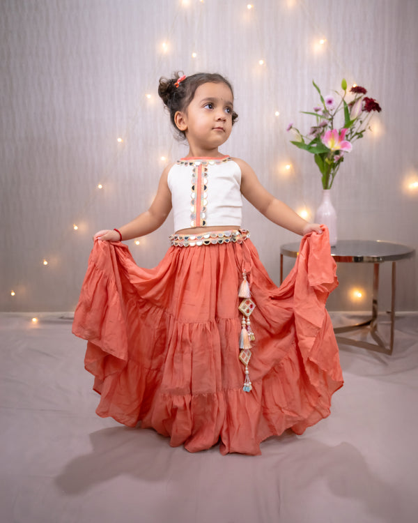 Sunset Mela Set – Coral & Off white
