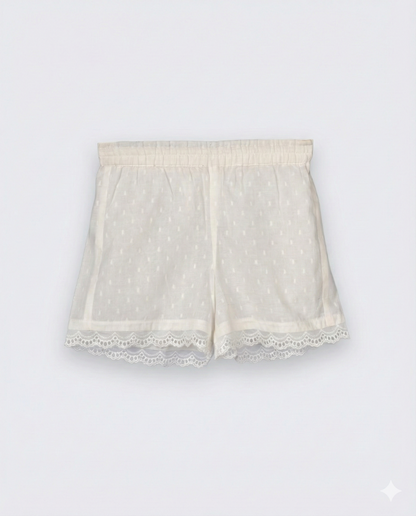 Eddie & Birdie Ivory Swiss-Dot Camisole & Lace Shorts Set