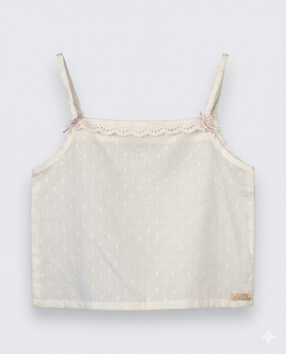 Eddie & Birdie Ivory Swiss-Dot Camisole & Lace Shorts Set