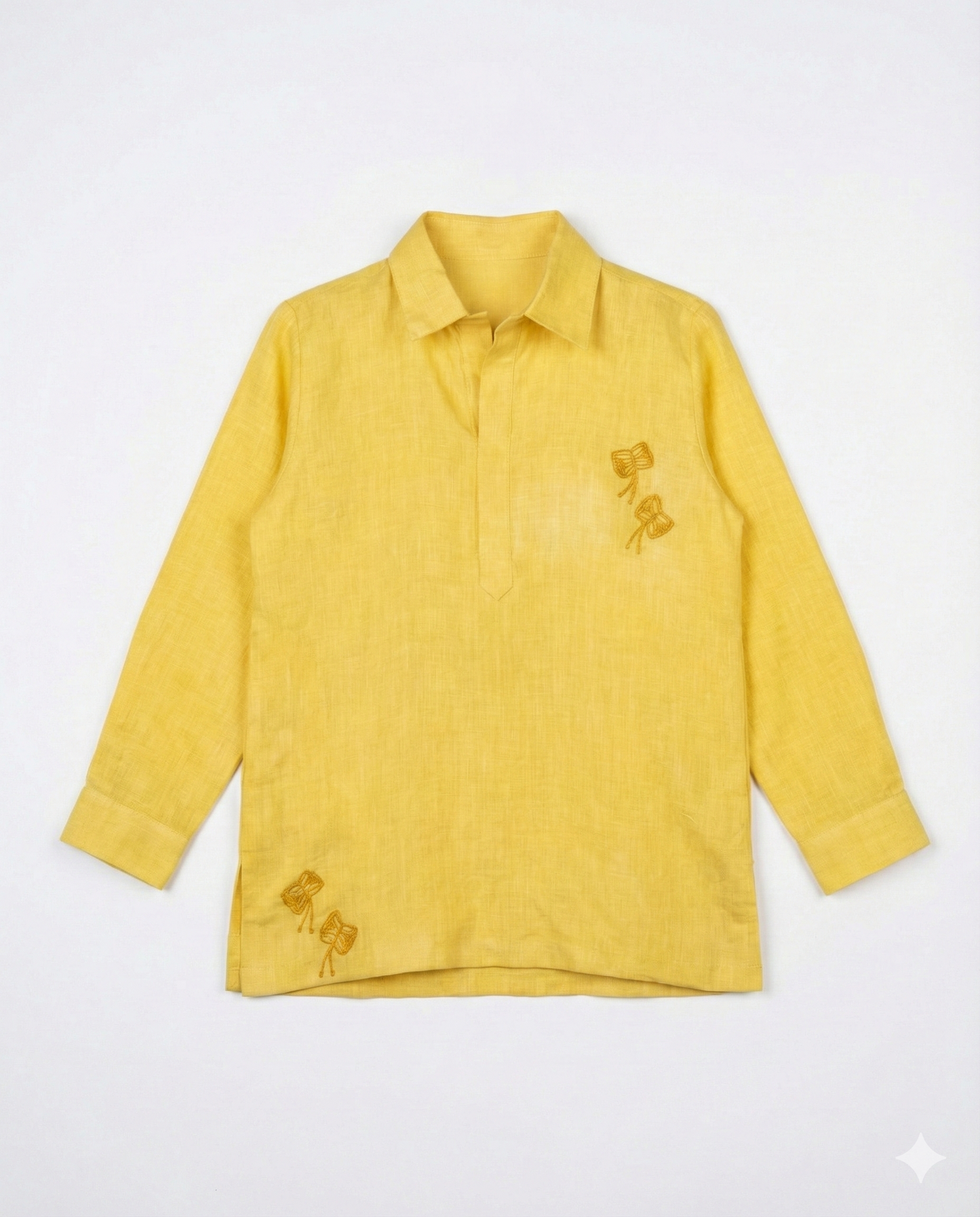 Eddie & Birdie Yellow Linen Embroidered Kurta Set