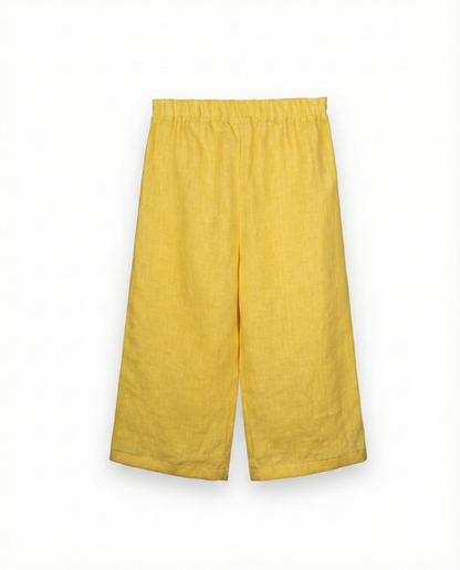 Eddie & Birdie Yellow Linen Embroidered Kurta Set