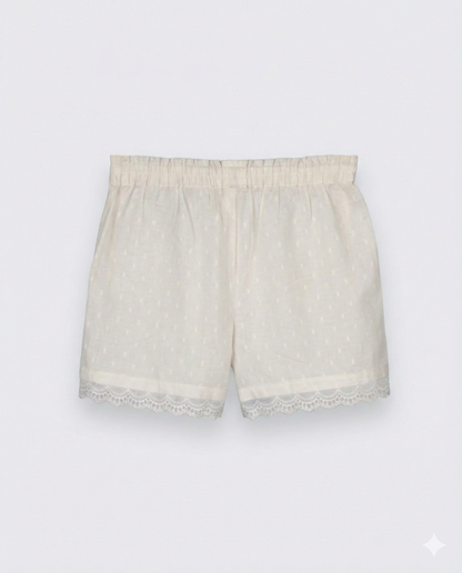 Eddie & Birdie Ivory Swiss-Dot Camisole & Lace Shorts Set