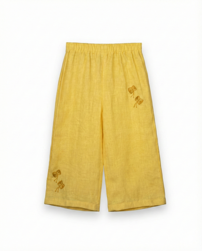 Eddie & Birdie Yellow Linen Embroidered Kurta Set